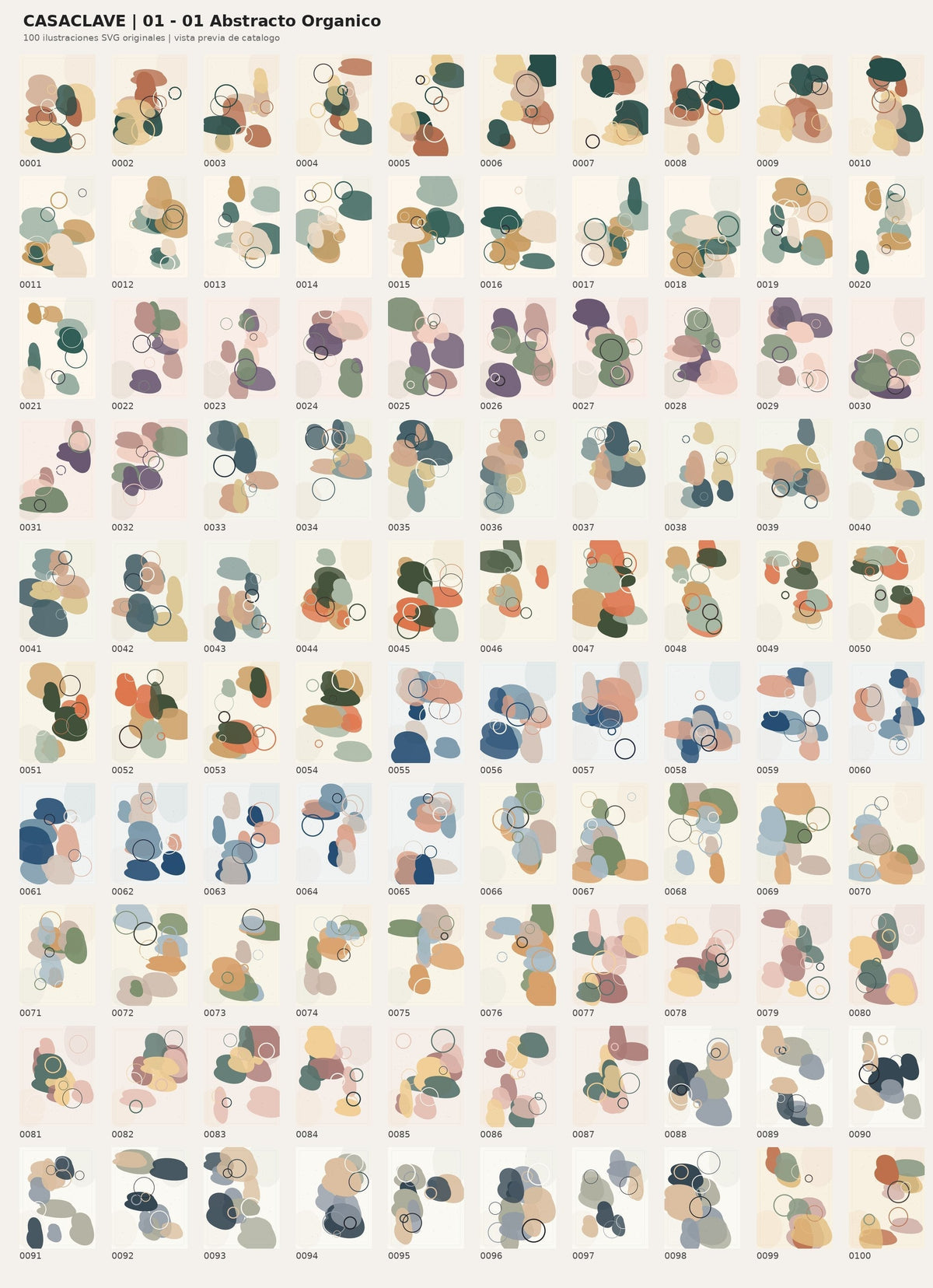 Muestrario de láminas digitales de arte abstracto orgánico