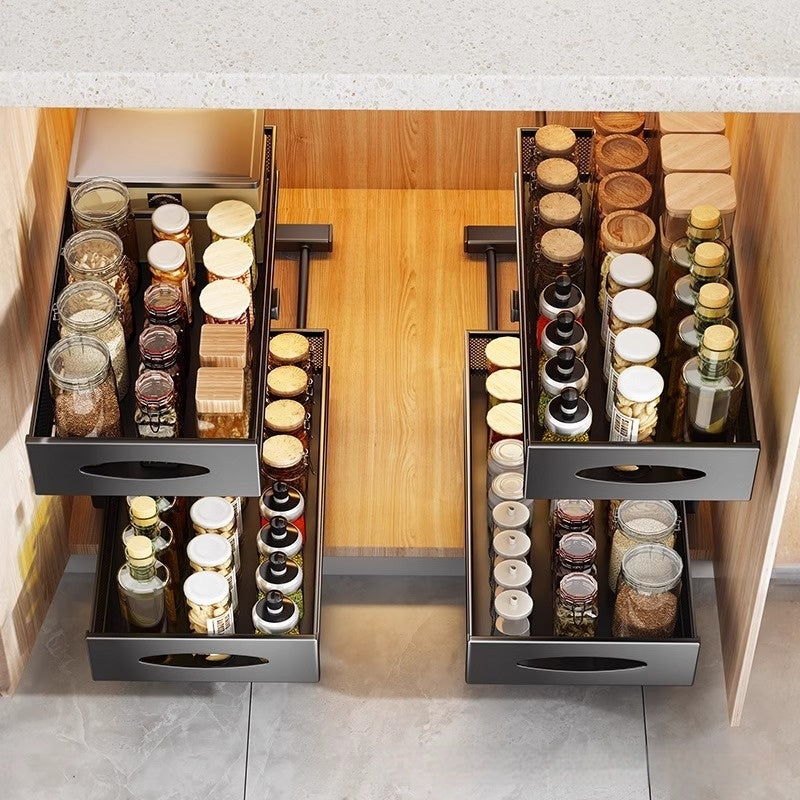Organizador extraíble doble de cocina como ejemplo de accesorio que requiere medir el hueco