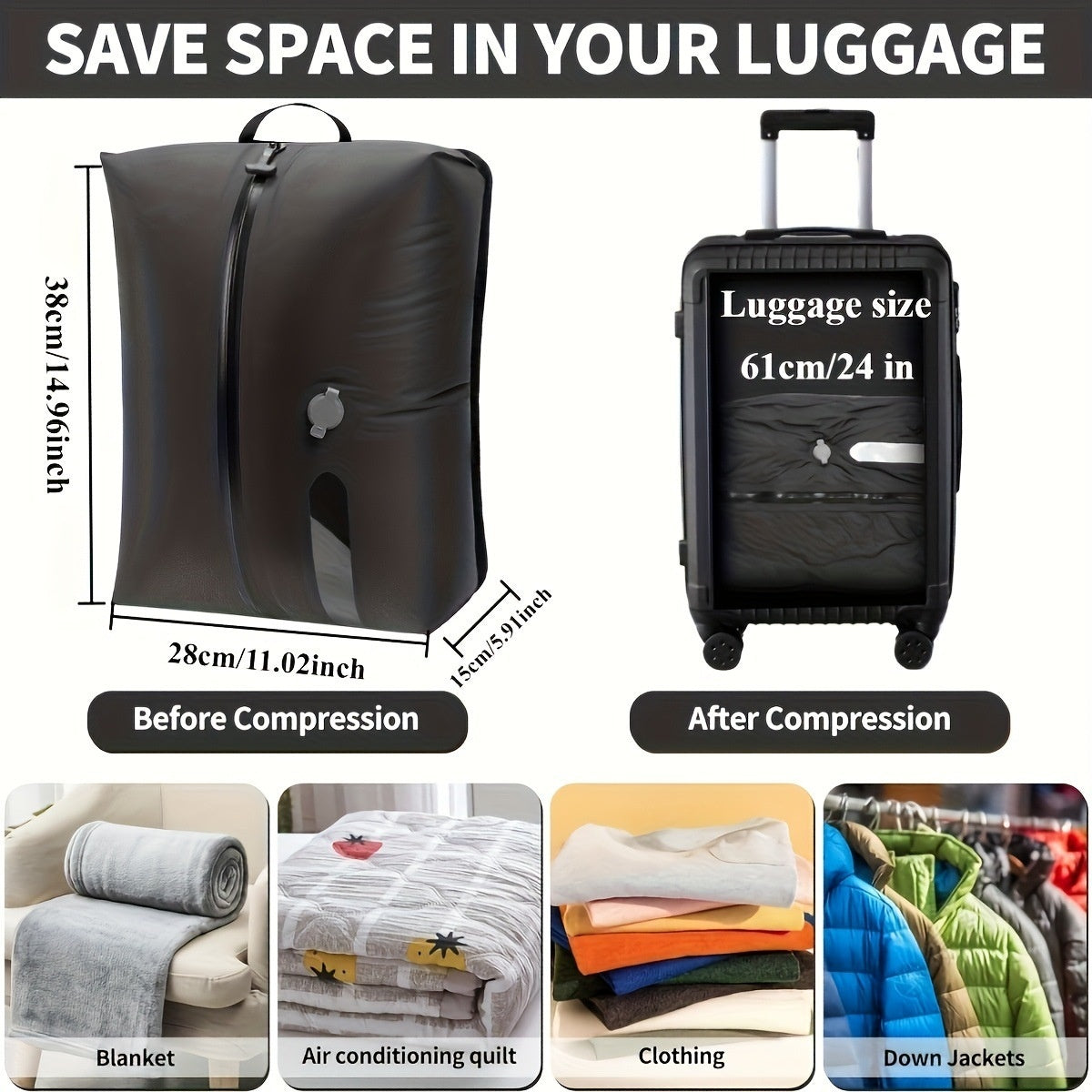 Imagen del producto: Bolsas de vacío reutilizables · Ahorra espacio