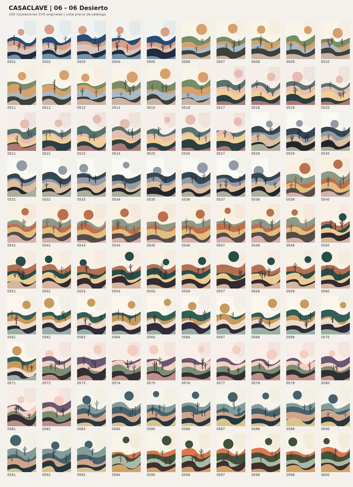 Muestrario de 100 láminas digitales de paisajes de desierto de CasaClave