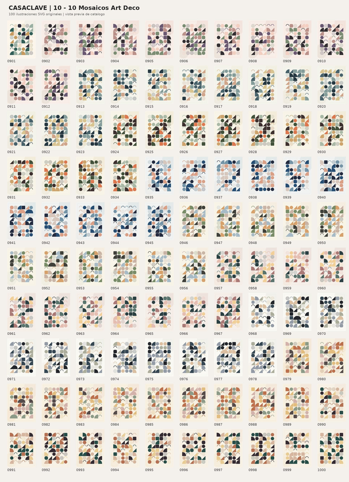 Muestrario de 100 láminas digitales de mosaicos art déco de CasaClave