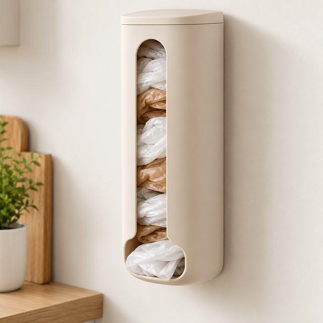 Dispensador mural de bolsas beige