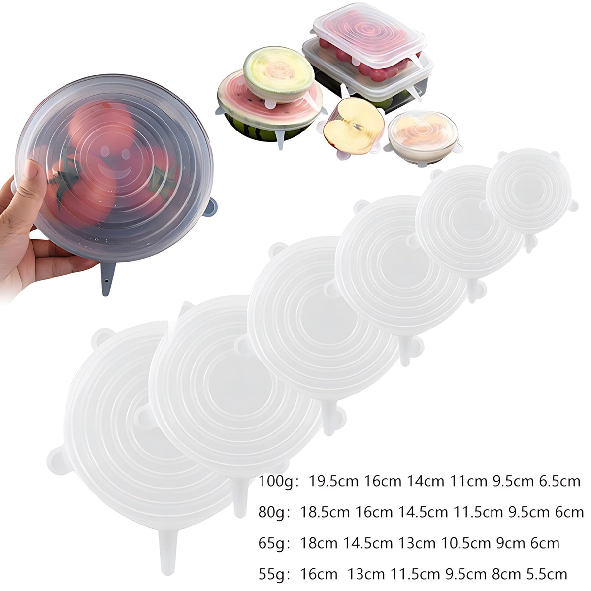 Imagen del producto: Tapas elásticas reutilizables de silicona